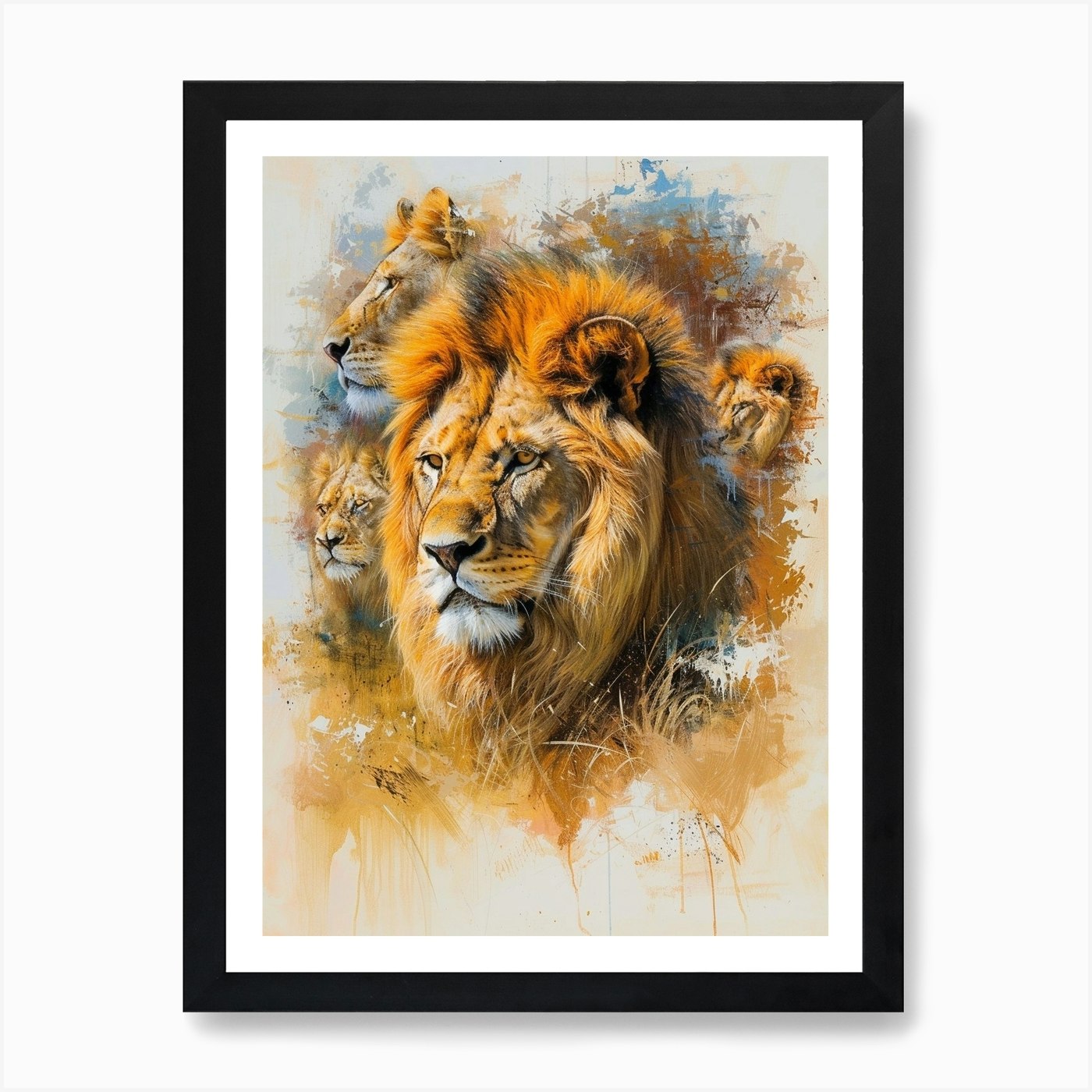 Barbary Lion Collage Painting Art P Framed Wall Art Poster Canvas Print Picture