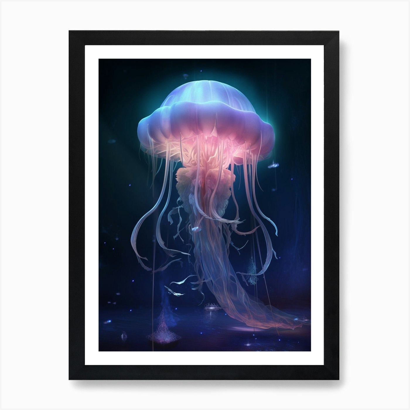 Lions Mane Jellyfish Neon Illustrat Framed Wall Art Poster Canvas Print Picture