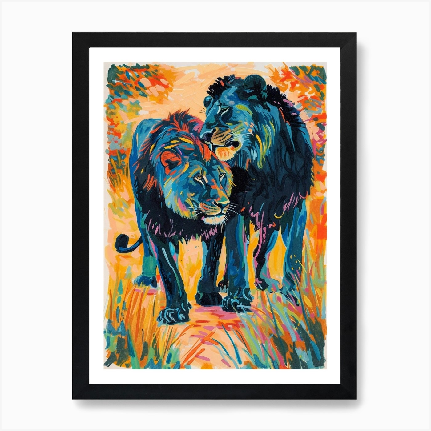 Black Lion Mating Rituals Fauvist P Framed Wall Art Poster Canvas Print Picture