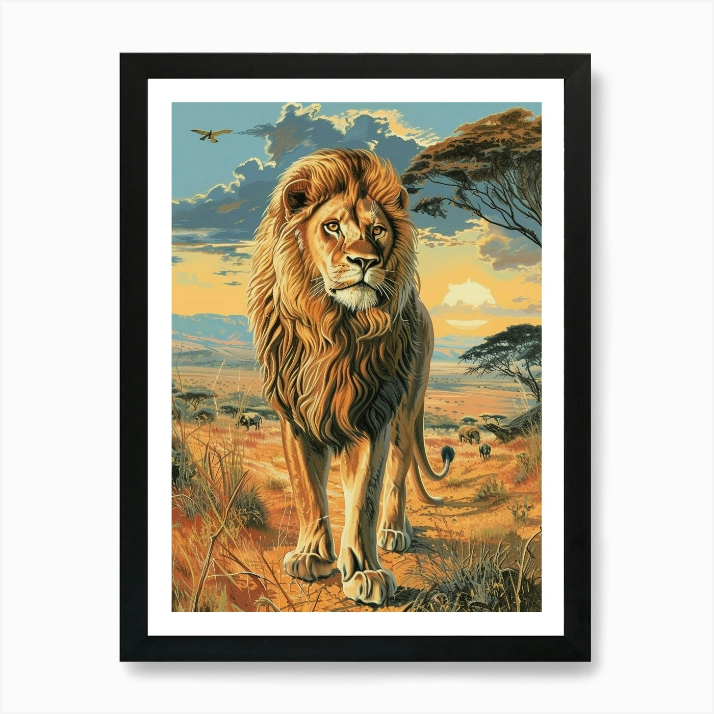 Barbary Lion Relief Illustration Sa Framed Wall Art Poster Canvas Print Picture