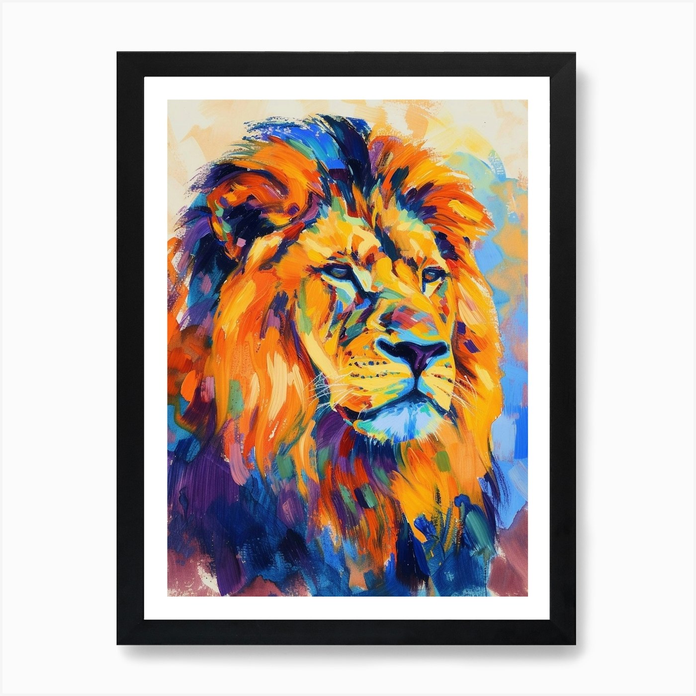 Asiatic Lion Symbolic Imagery Fauvi Framed Wall Art Poster Canvas Print Picture