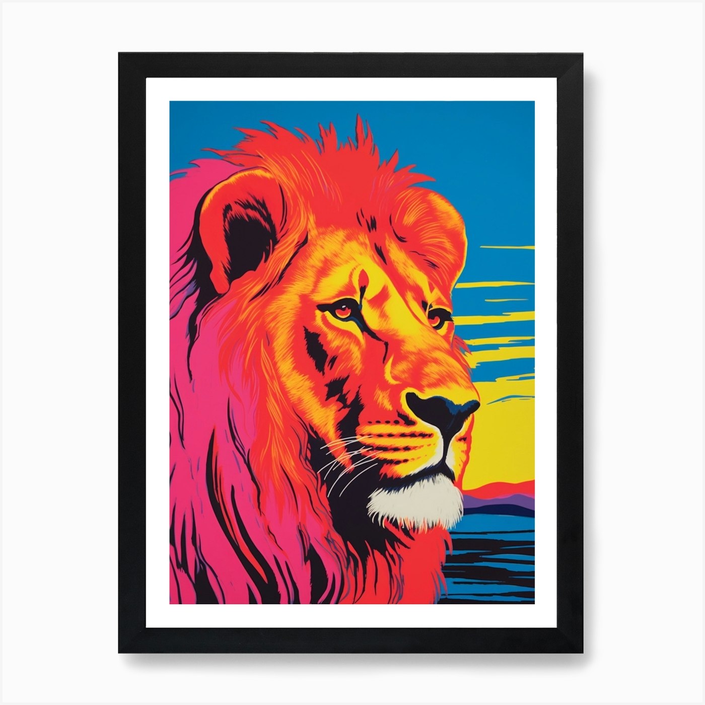 Lion In The Sunset Colour Pop 1 Art Framed Wall Art Poster Canvas Print Picture