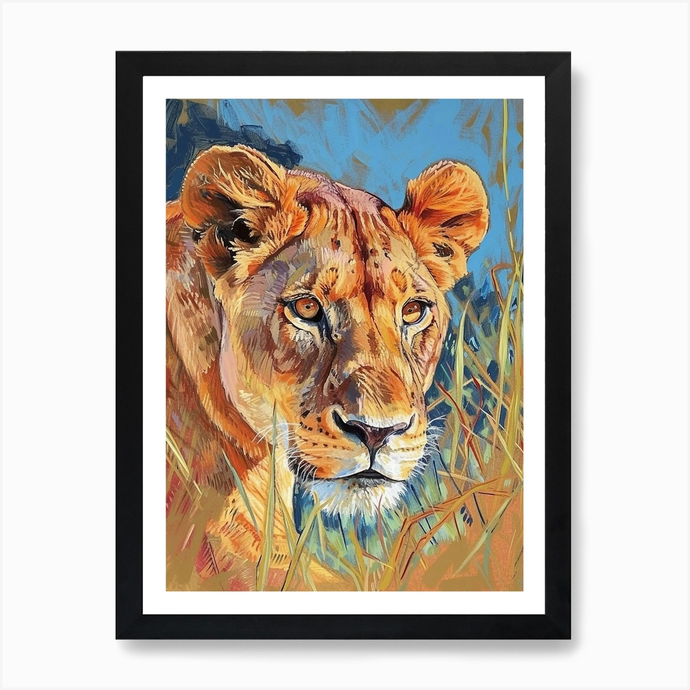 Masai Lion Lioness On The Prowl Fau Framed Wall Art Poster Canvas Print Picture