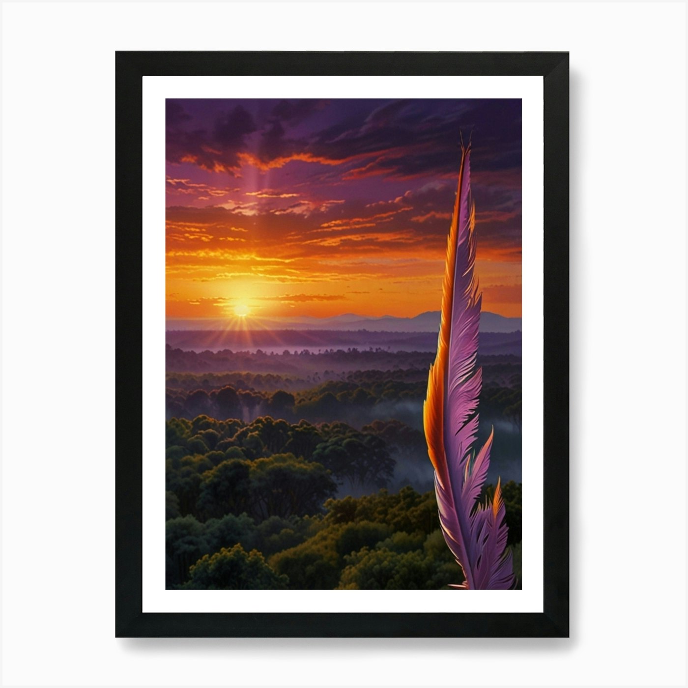 Lion King Feather Art Print Framed Wall Art Poster Canvas Print Picture