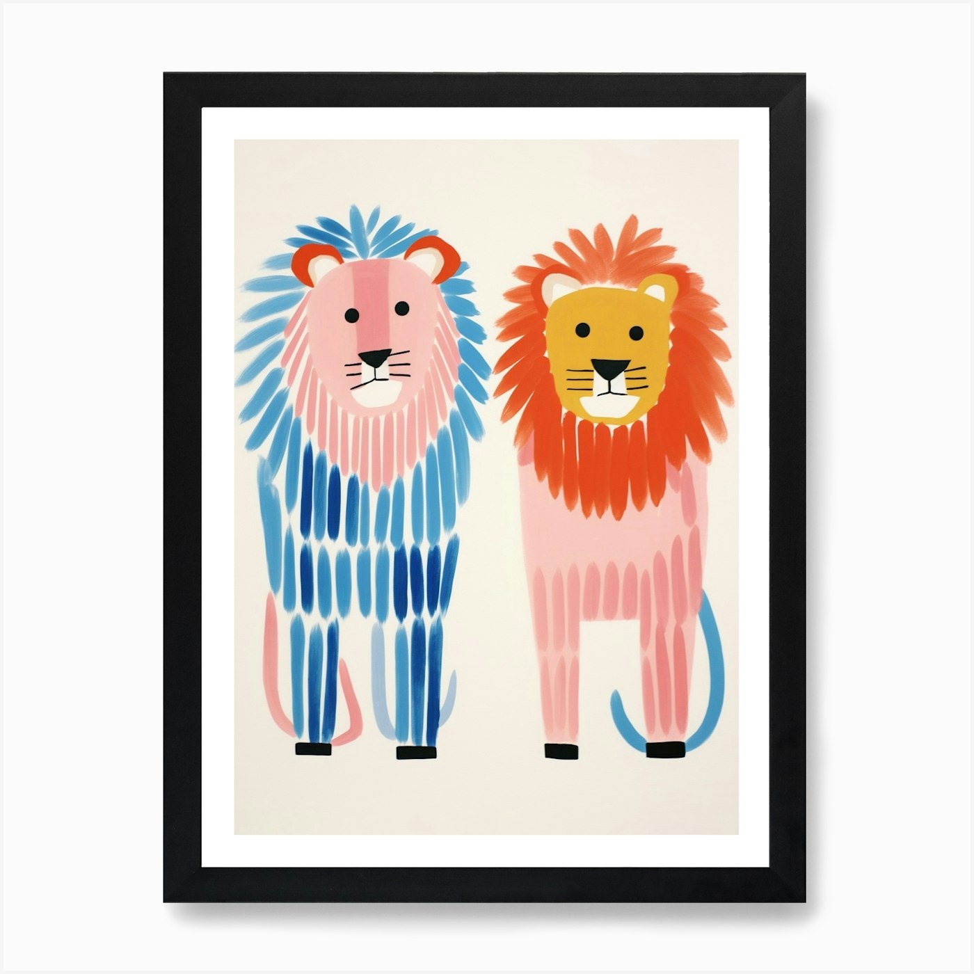 Colourful Kids Animal Art Lion 9 Ar Framed Wall Art Poster Canvas Print Picture