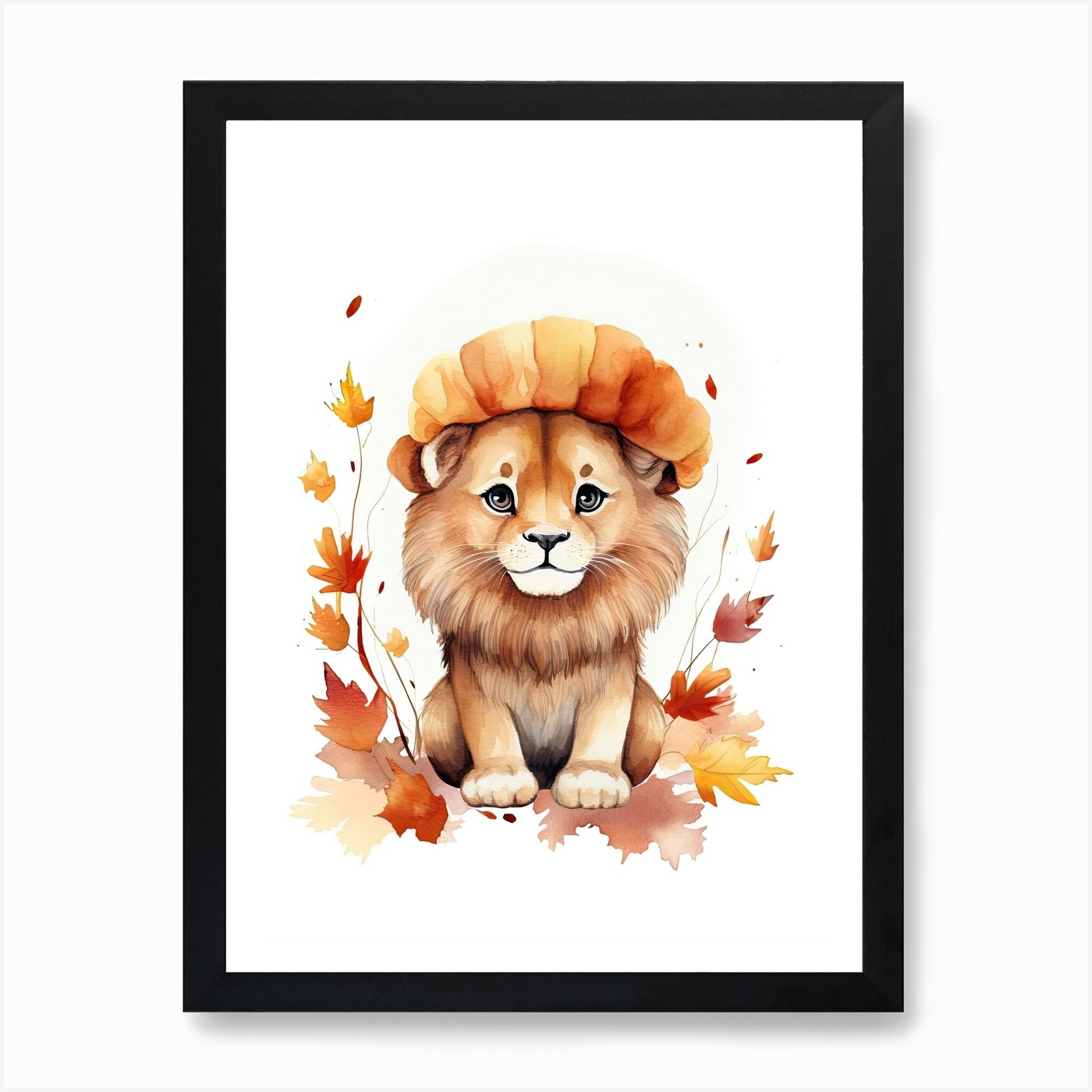 Lion Watercolour In Autumn Colours Framed Wall Art Poster Canvas Print Picture