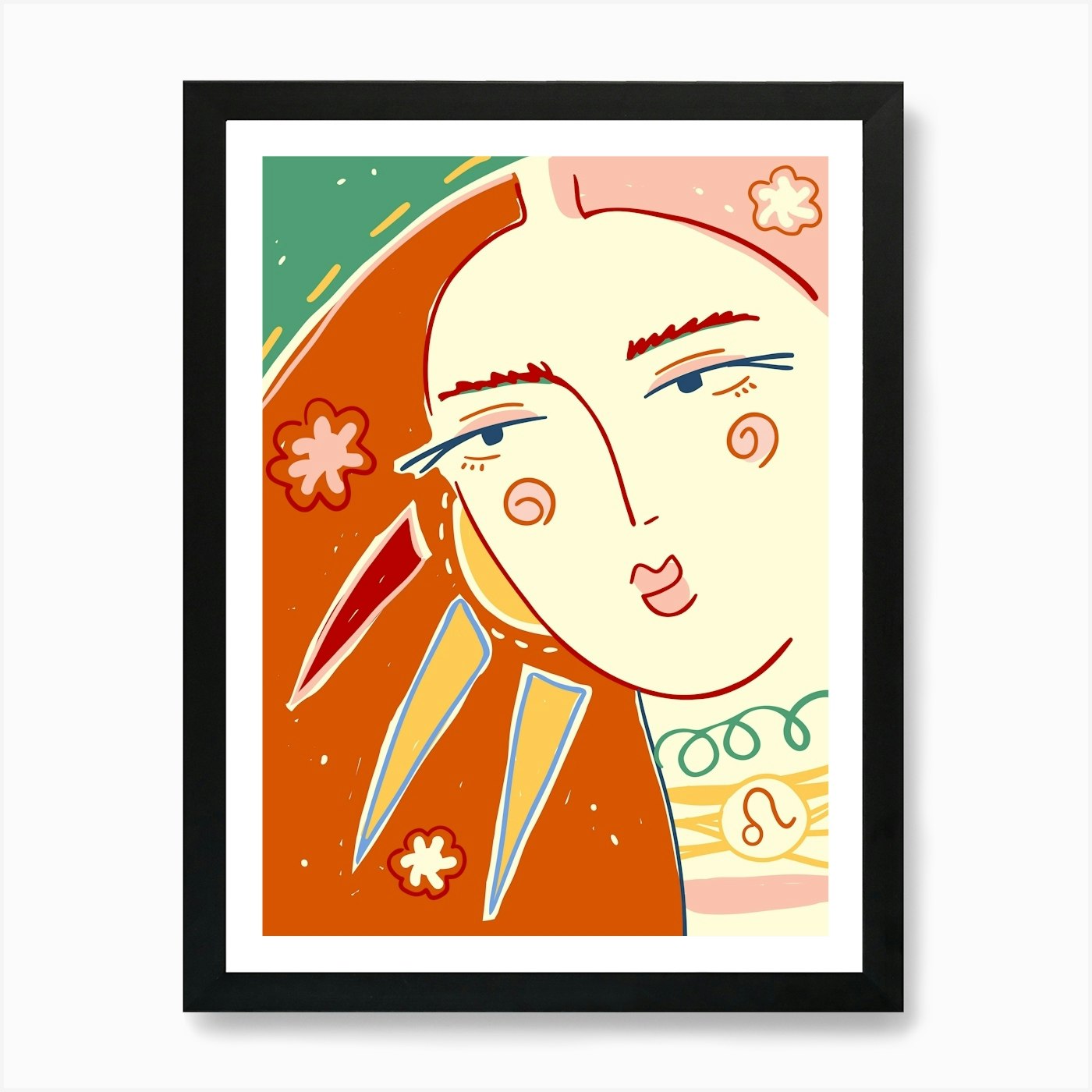 Leo Zodiac sign, Lion, Retro 70s, A Framed Wall Art Poster Canvas Print Picture