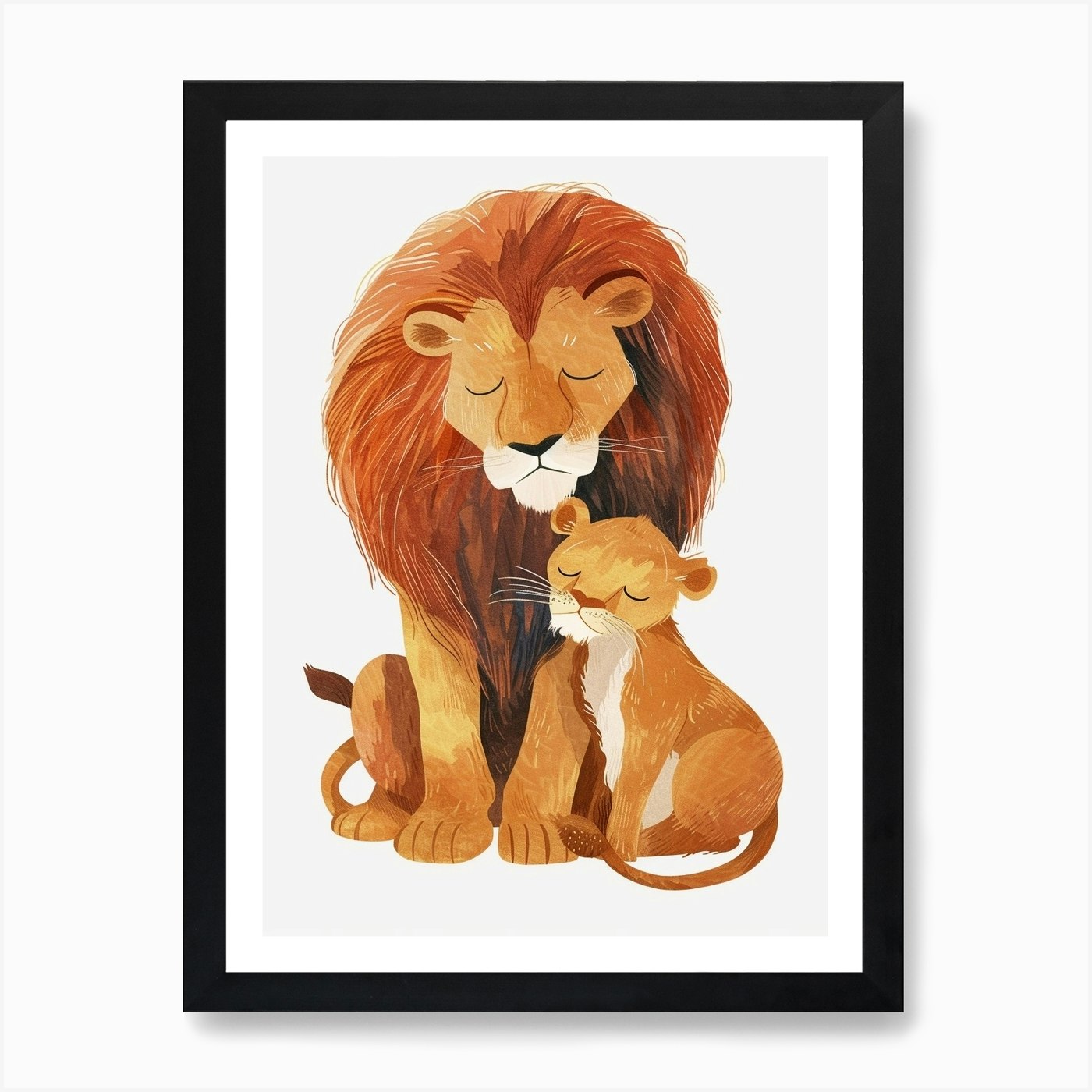 Barbary Lion Family Bonding Clipart Framed Wall Art Poster Canvas Print Picture