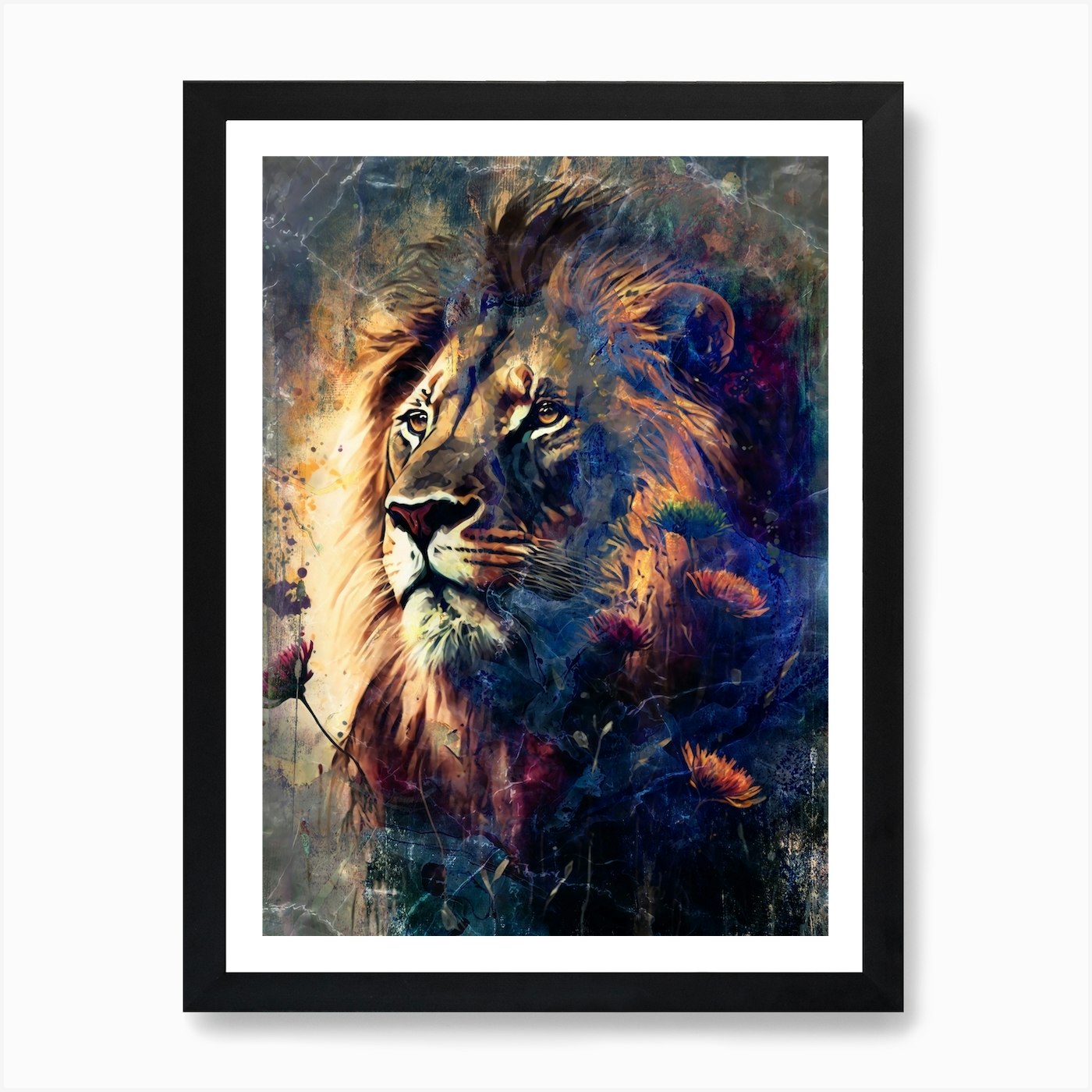 Lion Art Illustration In A Photomon Framed Wall Art Poster Canvas Print Picture