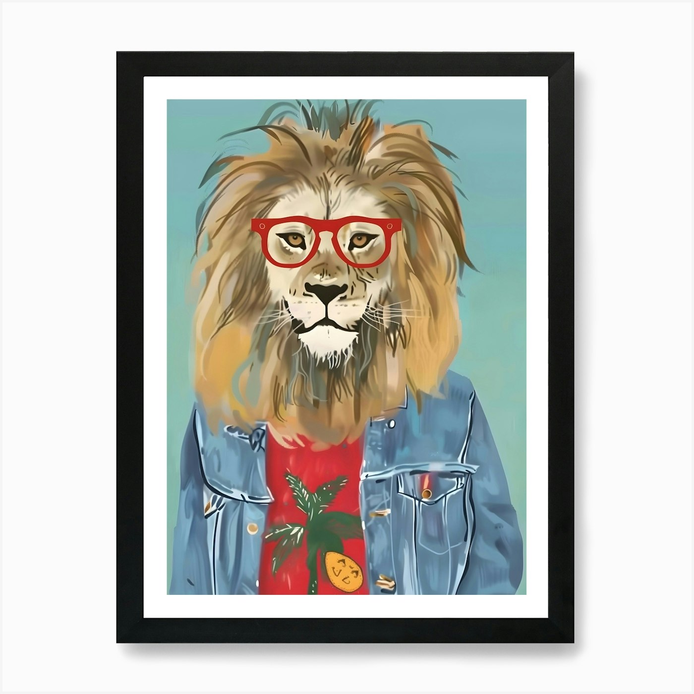 Lion In Glasses Art Print Framed Wall Art Poster Canvas Print Picture