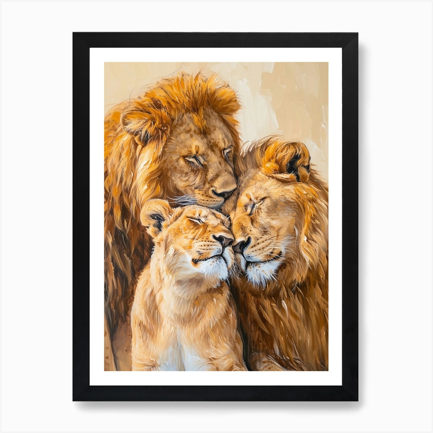 African Lion Family Bonding Acrylic Framed Wall Art Poster Canvas Print Picture