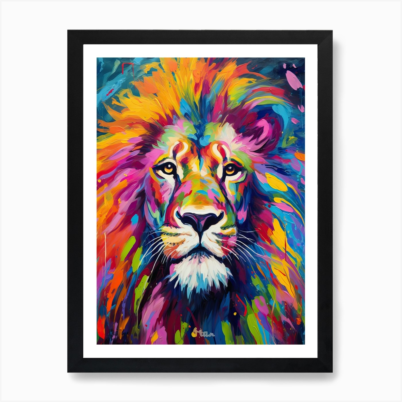 Lion Art Painting Expressionism Sty Framed Wall Art Poster Canvas Print Picture