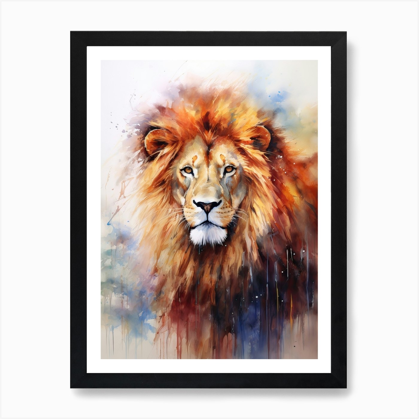 Lion Art Painting Watercolour Style Framed Wall Art Poster Canvas Print Picture