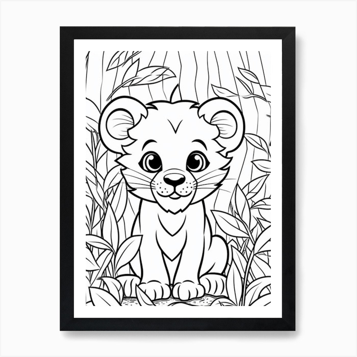 Line Art Jungle Animal Lion 3 Art P Framed Wall Art Poster Canvas Print Picture