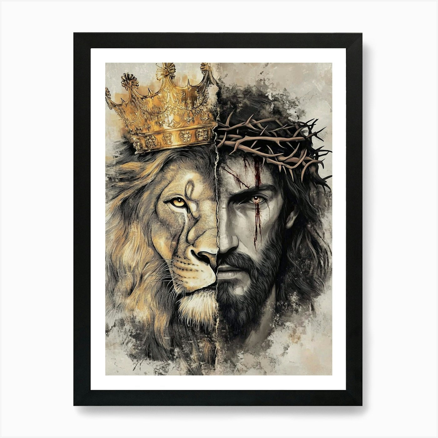 Jesus And Lion 1 Art Print Framed Wall Art Poster Canvas Print Picture