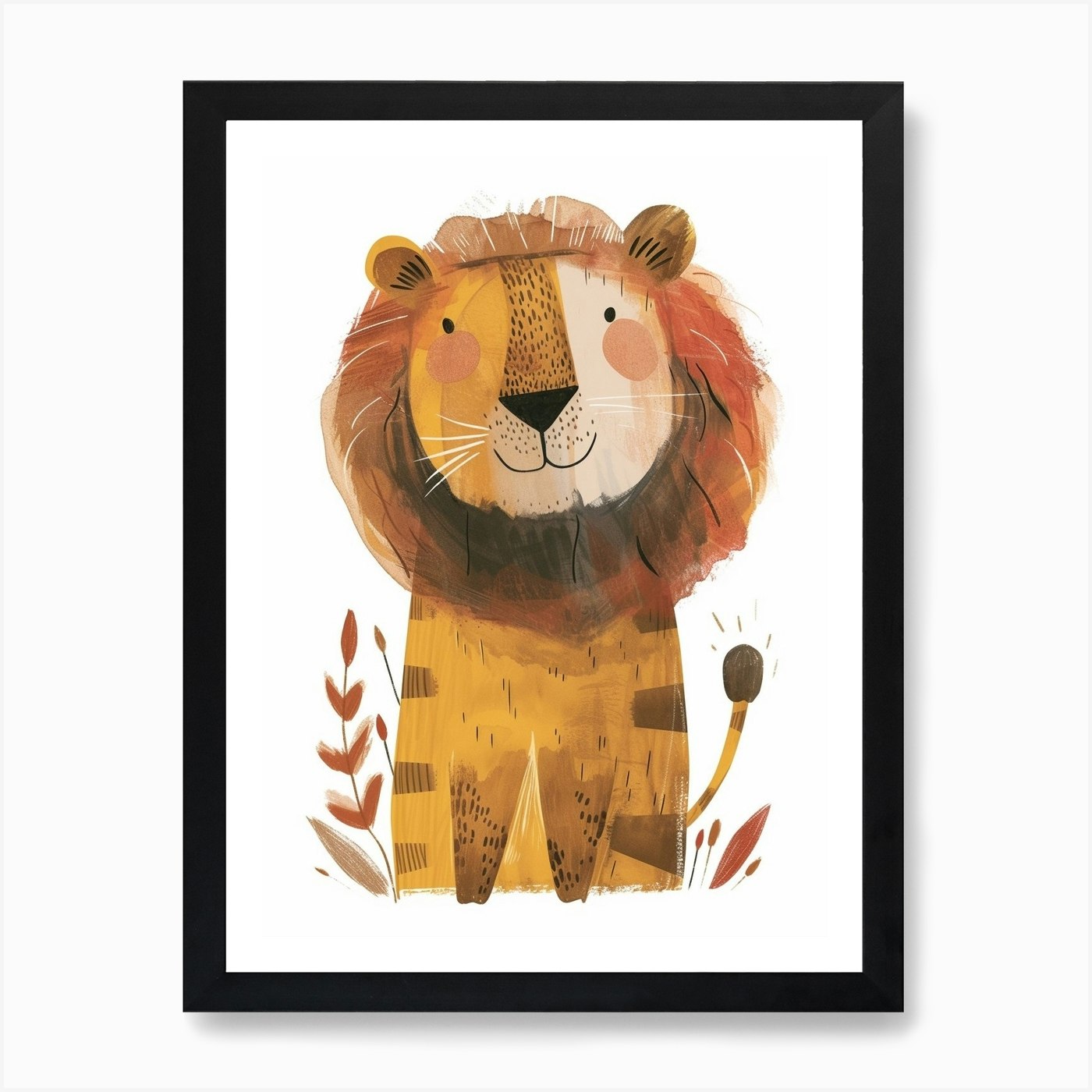 African Lion Facing A Storm Clipart Framed Wall Art Poster Canvas Print Picture