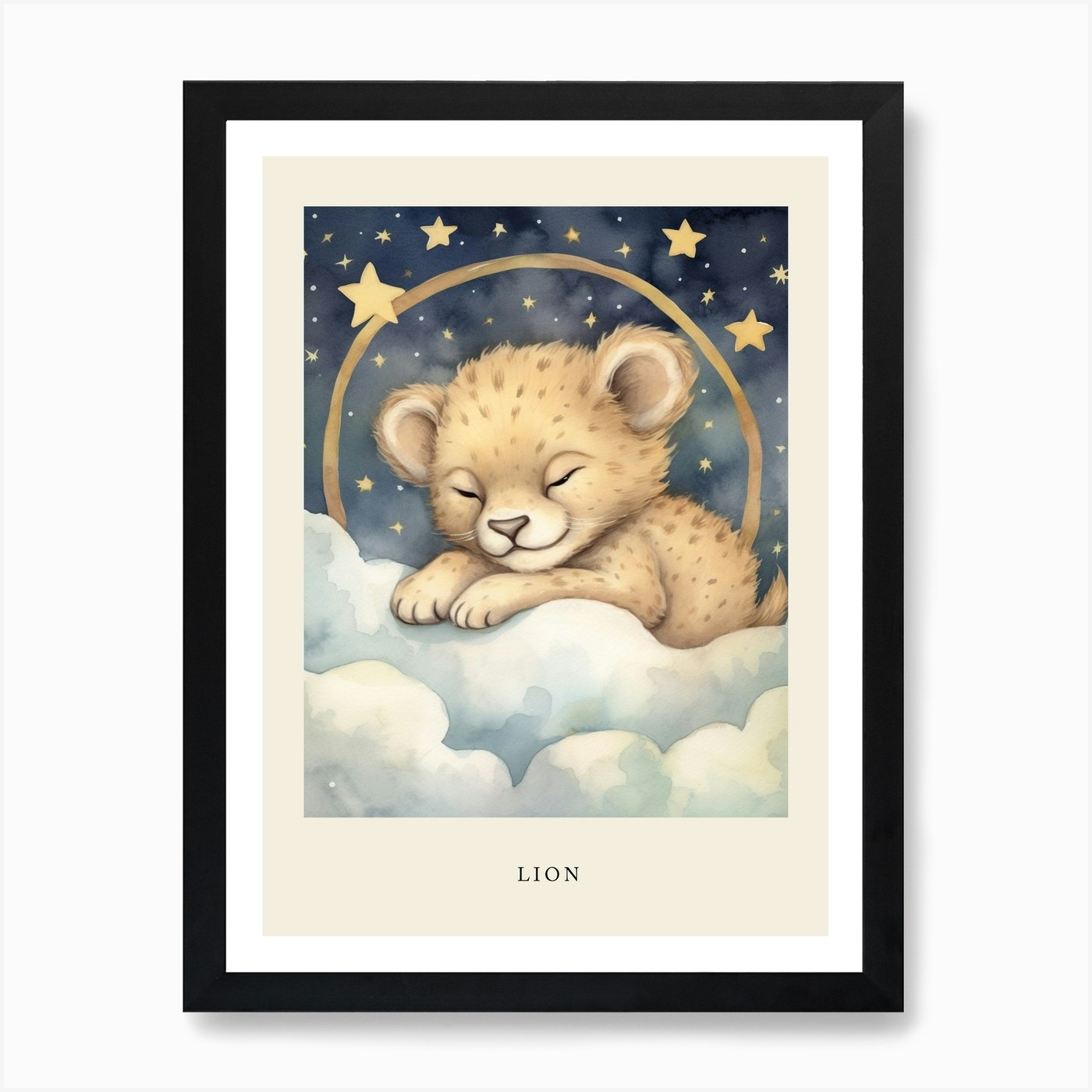 Sleeping Baby Lion 2 Nursery Poster Framed Wall Art Poster Canvas Print Picture