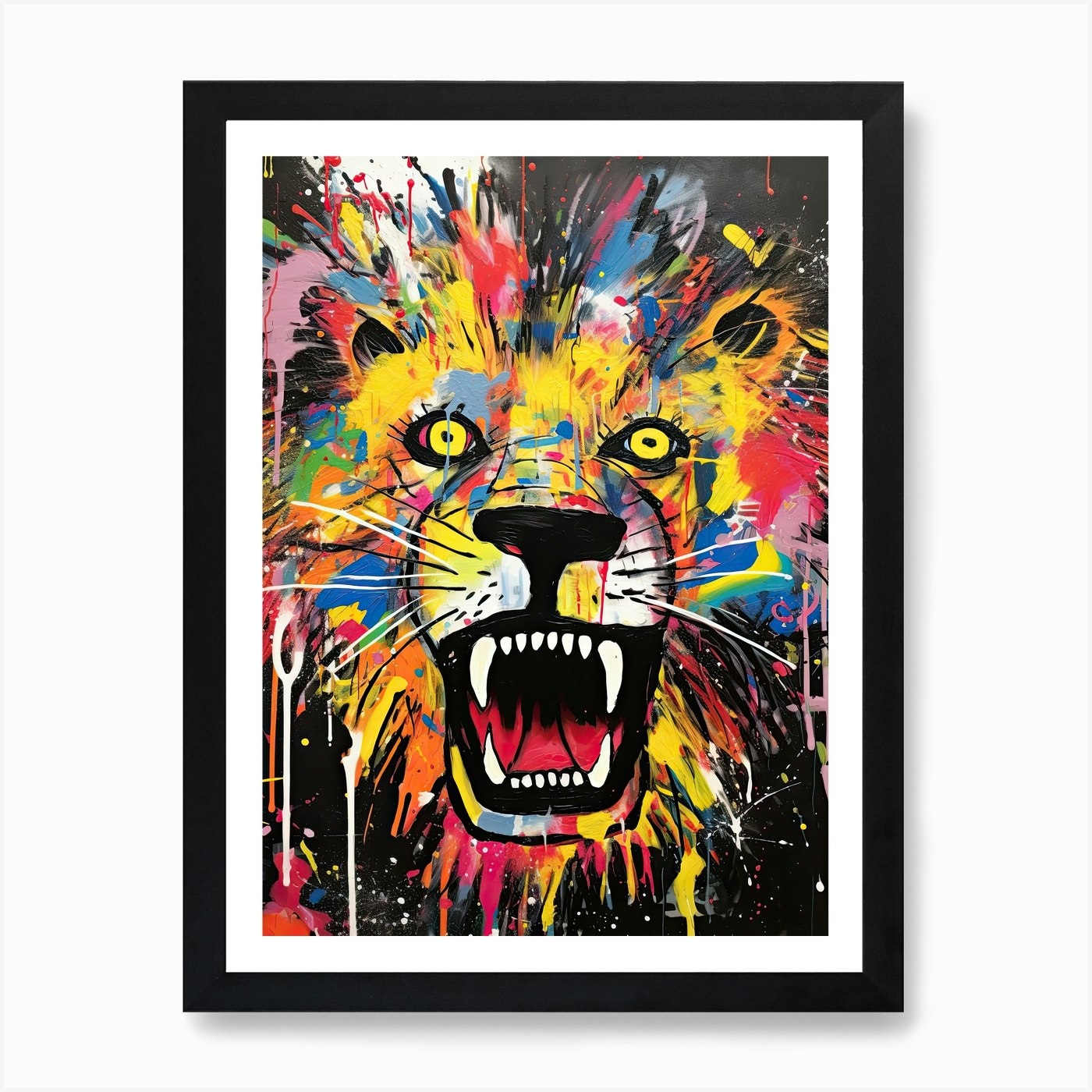 Angry Lion Basquiat style Art Print Framed Wall Art Poster Canvas Print Picture