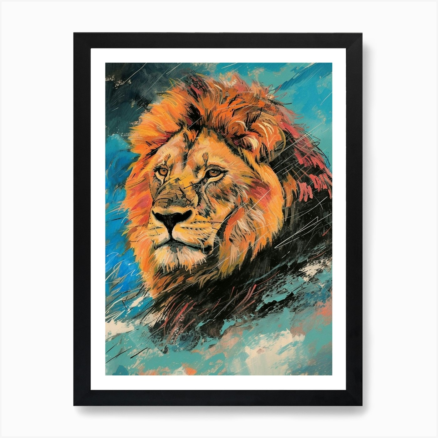 Masai Lion Facing A Storm Fauvist P Framed Wall Art Poster Canvas Print Picture