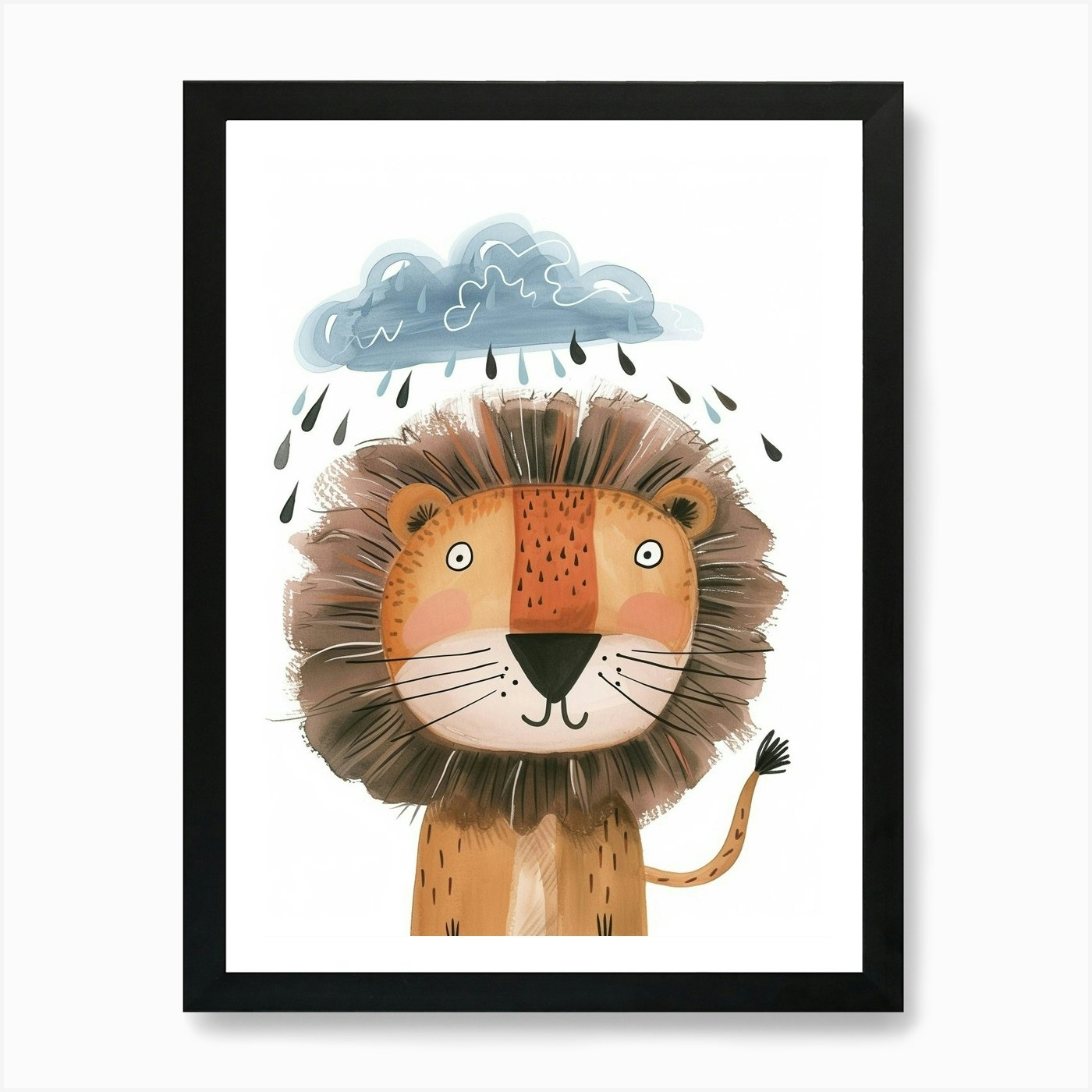 African Lion Facing A Storm Clipart Framed Wall Art Poster Canvas Print Picture