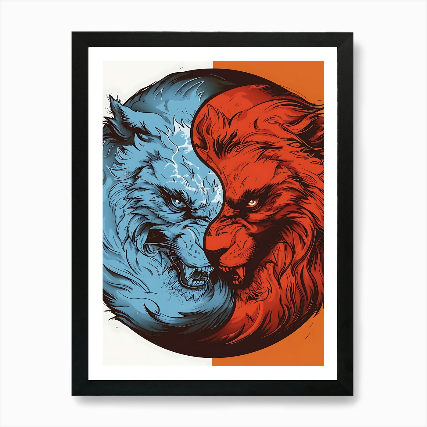 Badass Lion And Wolf 6 Art Print Framed Wall Art Poster Canvas Print Picture