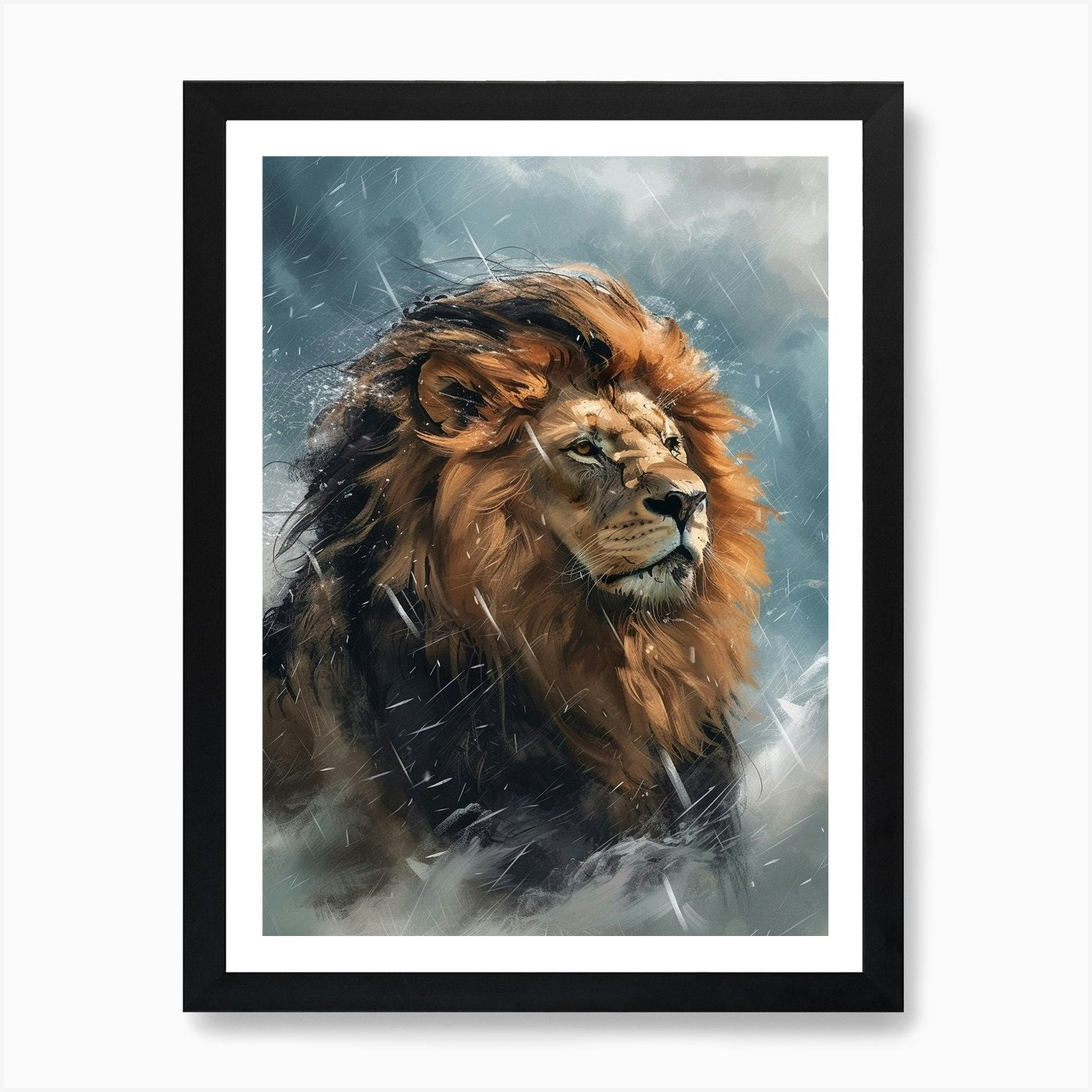 Barbary Lion Facing A Storm Illustr Framed Wall Art Poster Canvas Print Picture