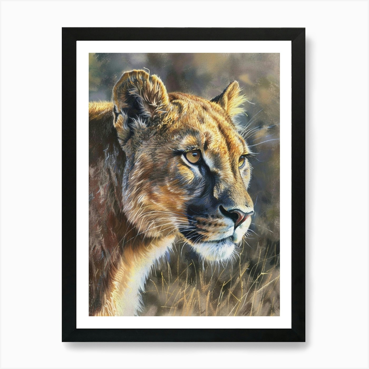 Mountain Lion Pastel Watercolour 1 Framed Wall Art Poster Canvas Print Picture