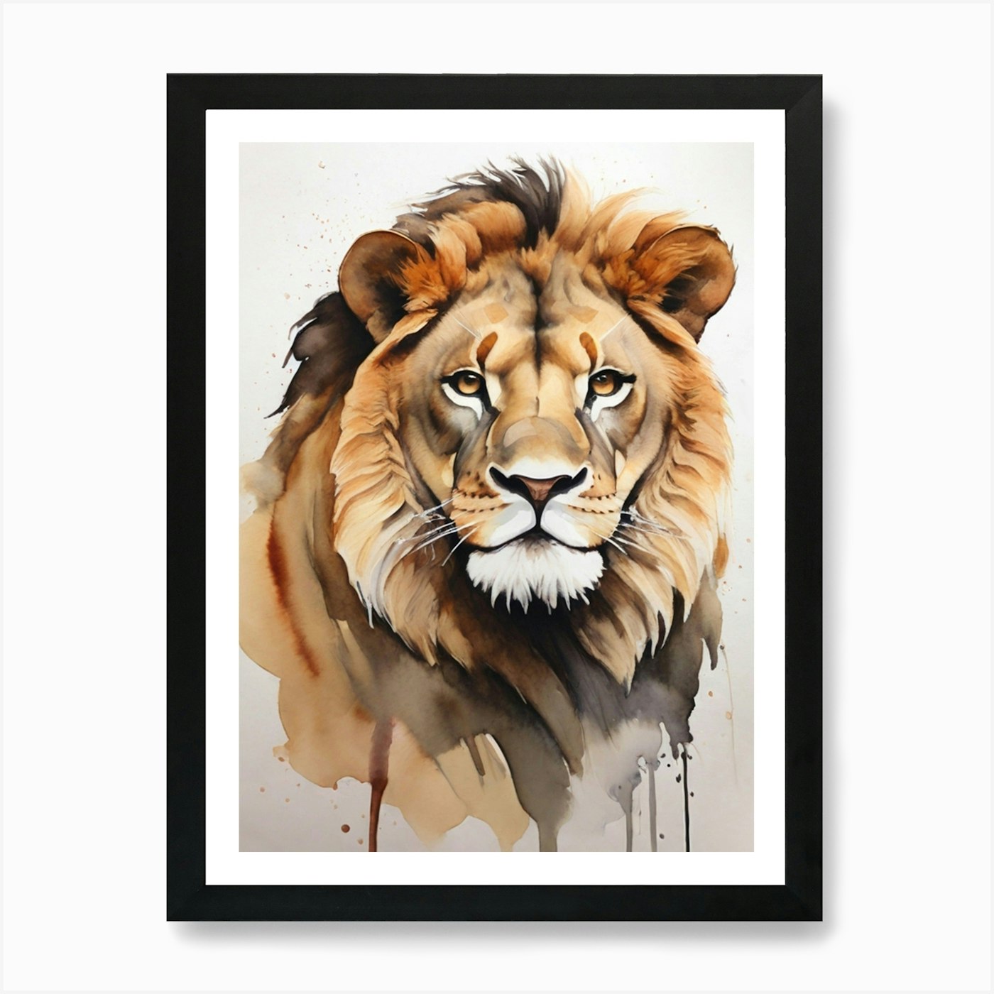 Lion Watercolor Painting 4 Art Prin Framed Wall Art Poster Canvas Print Picture