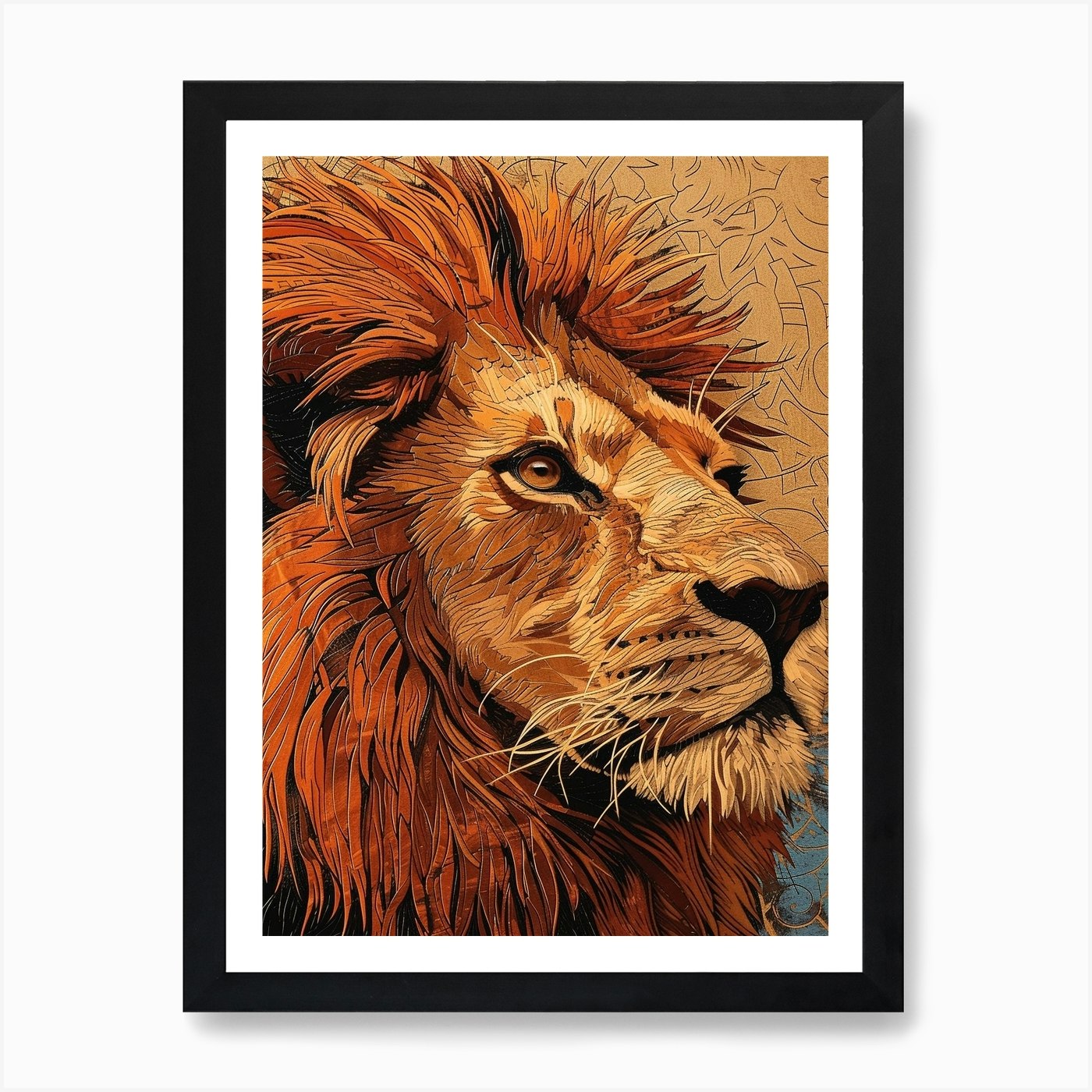 African Lion Relief Illustration Po Framed Wall Art Poster Canvas Print Picture