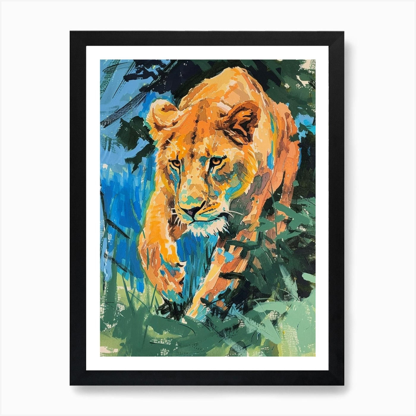Asiatic Lion Lioness On The Prowl F Framed Wall Art Poster Canvas Print Picture