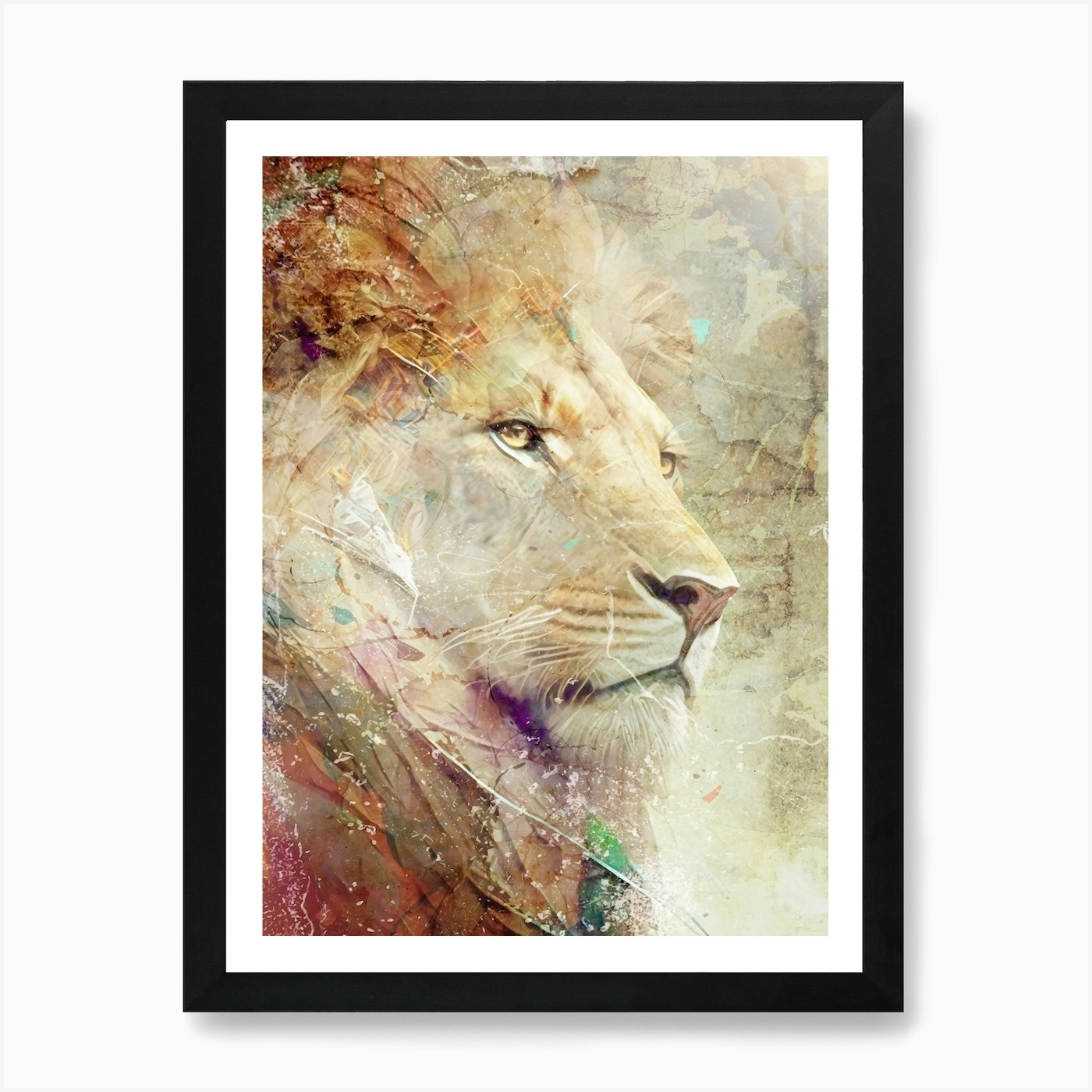 Lion Art Painting Drawing Vintage R Framed Wall Art Poster Canvas Print Picture