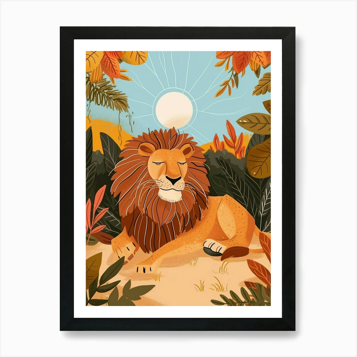 African Lion Resting In The Sun Ill Framed Wall Art Poster Canvas Print Picture