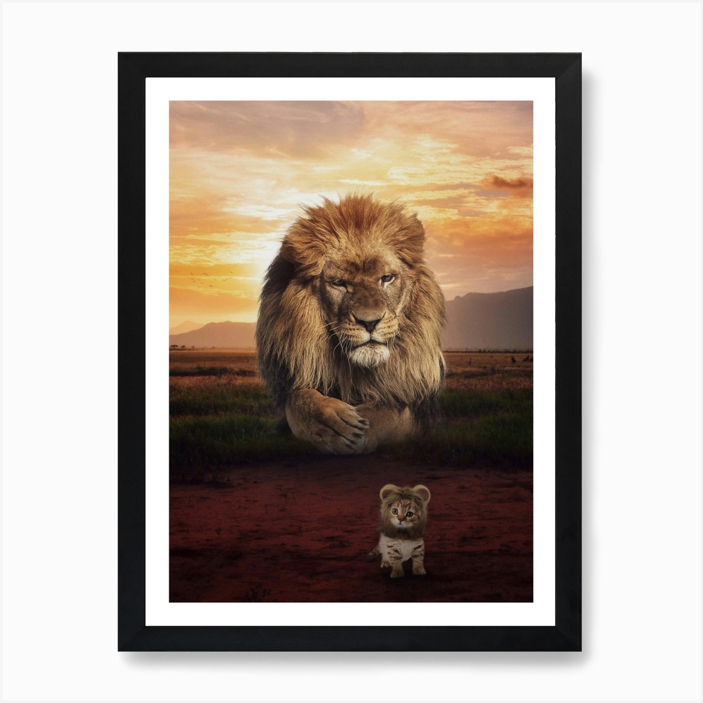 Kitten Or Lion Baby In Savannah Art Framed Wall Art Poster Canvas Print Picture
