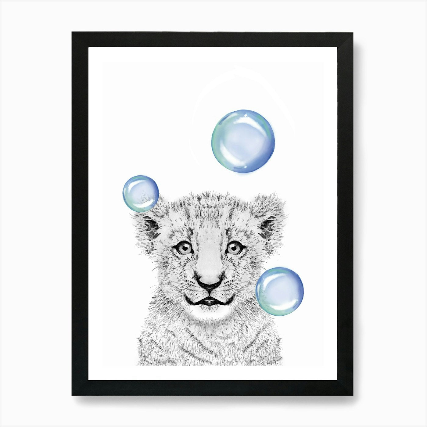 Lion Cub With Bubbles kids baby Art Framed Wall Art Poster Canvas Print Picture
