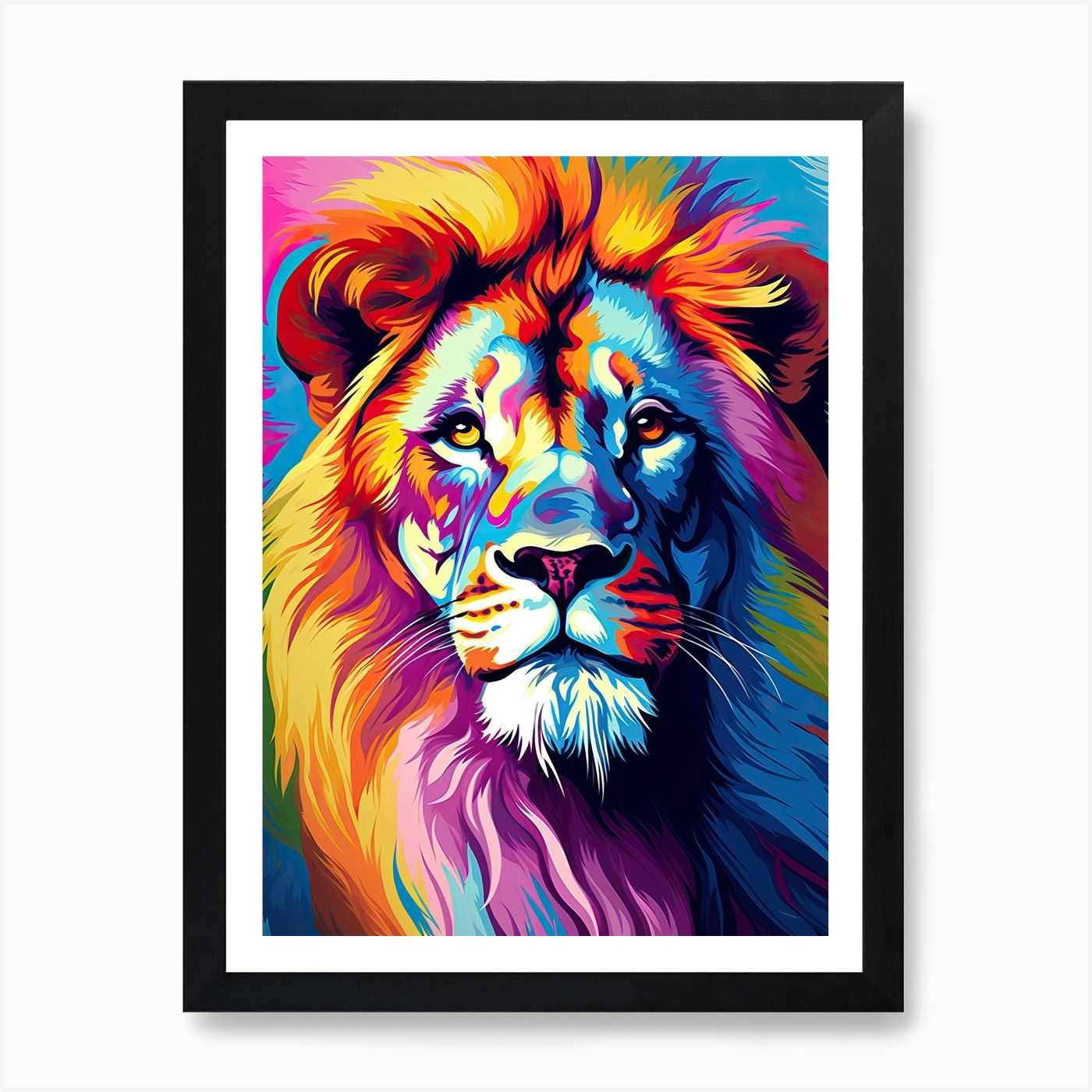 Lion Art Painting Colour Field Styl Framed Wall Art Poster Canvas Print Picture