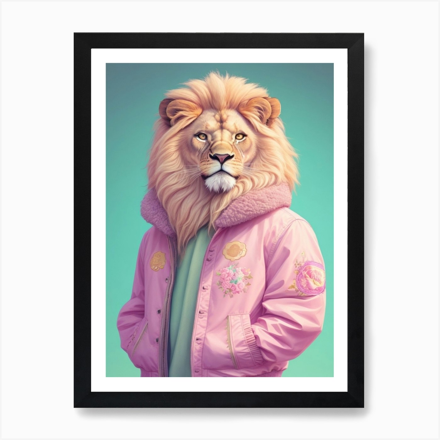 Lion Wearing Jacket Art Print Framed Wall Art Poster Canvas Print Picture