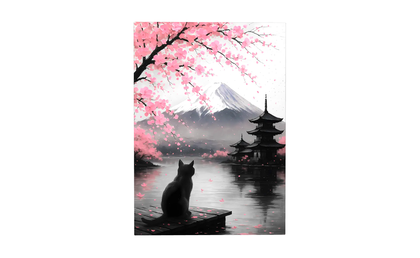 Black cat under Cherry Blossom Art Print