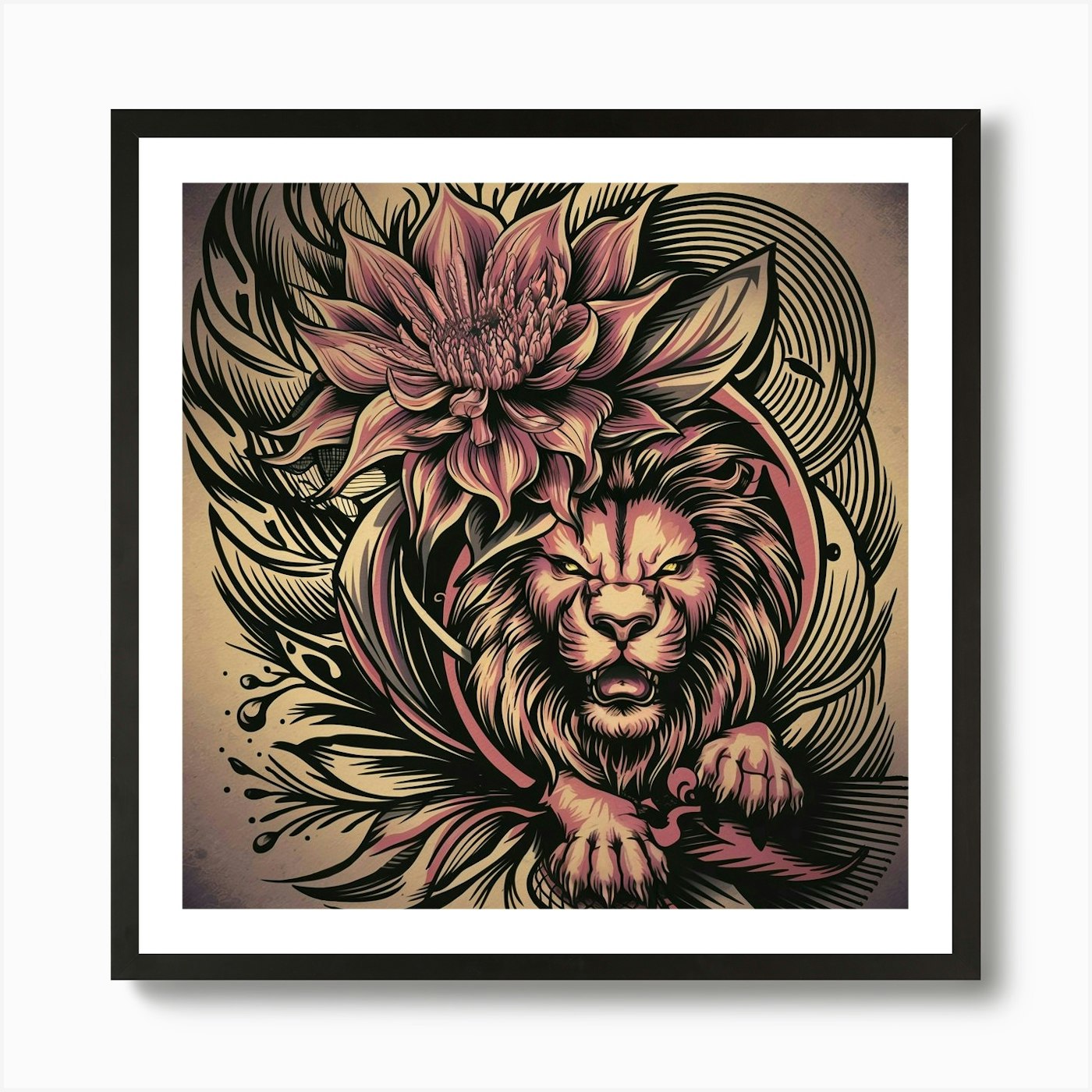 Lion Tattoo Design Art Print Framed Wall Art Poster Canvas Print Picture