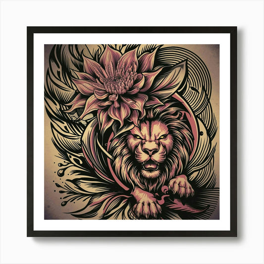 Lion Tattoo Design Art Print Framed Wall Art Poster Canvas Print Picture