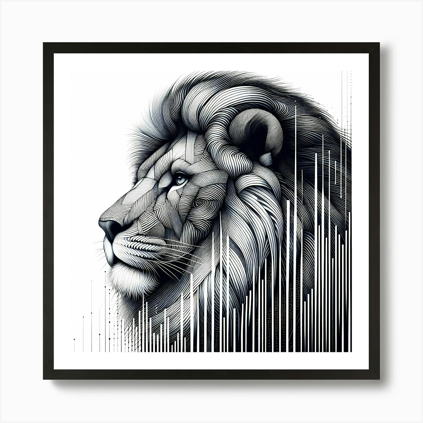 Lion Head - Abstract Line Art Illus Framed Wall Art Poster Canvas Print Picture