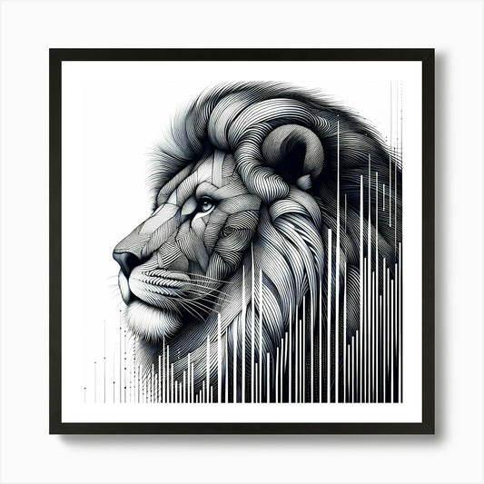 Lion Head - Abstract Line Art Illus Framed Wall Art Poster Canvas Print Picture