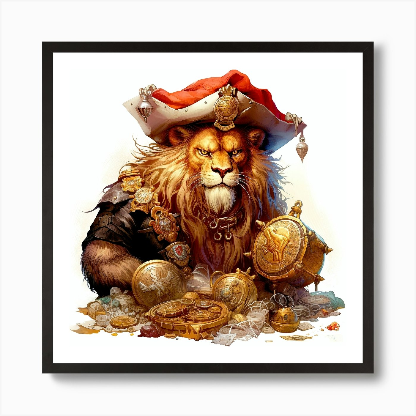 Pirate Lion 2 Art Print Framed Wall Art Poster Canvas Print Picture