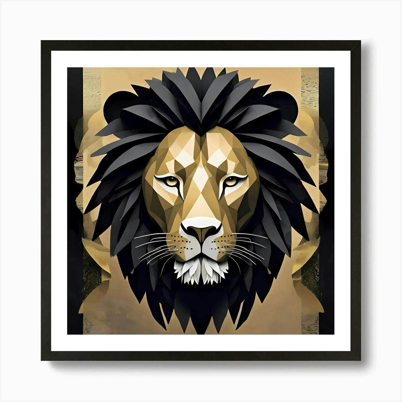Lion Head Black And Gold African Wi Framed Wall Art Poster Canvas Print Picture