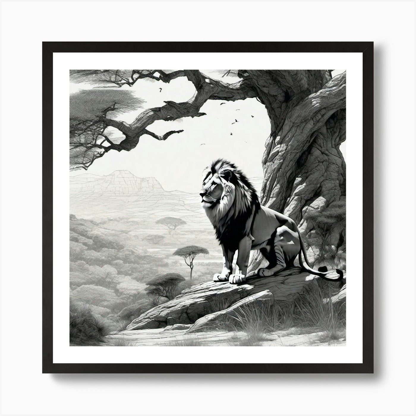 Lion In The Savannah 18 Art Print Framed Wall Art Poster Canvas Print Picture