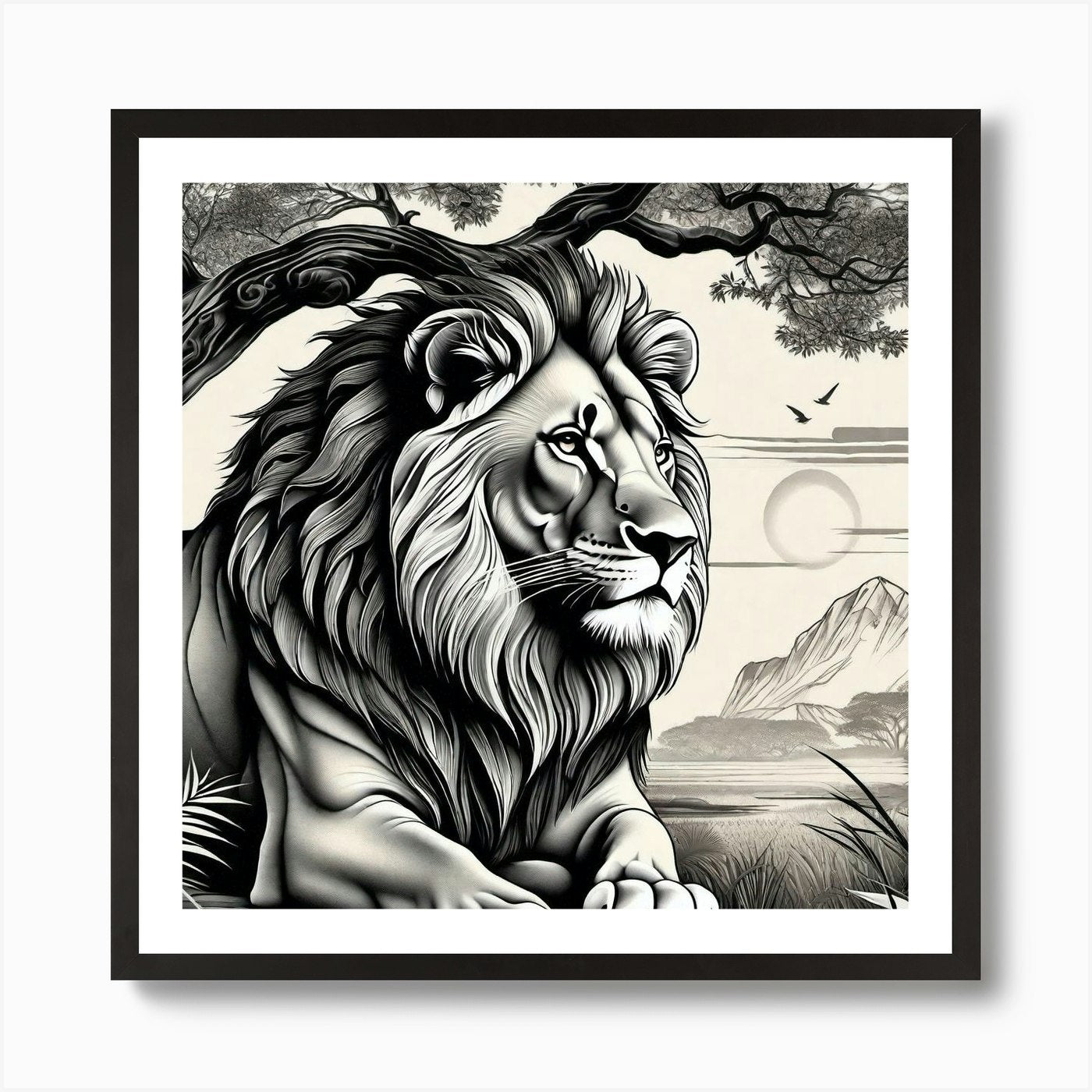 Lion In The Forest 14 Art Print Framed Wall Art Poster Canvas Print Picture