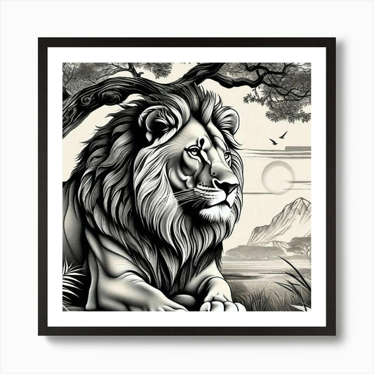 Lion In The Forest 14 Art Print Framed Wall Art Poster Canvas Print Picture