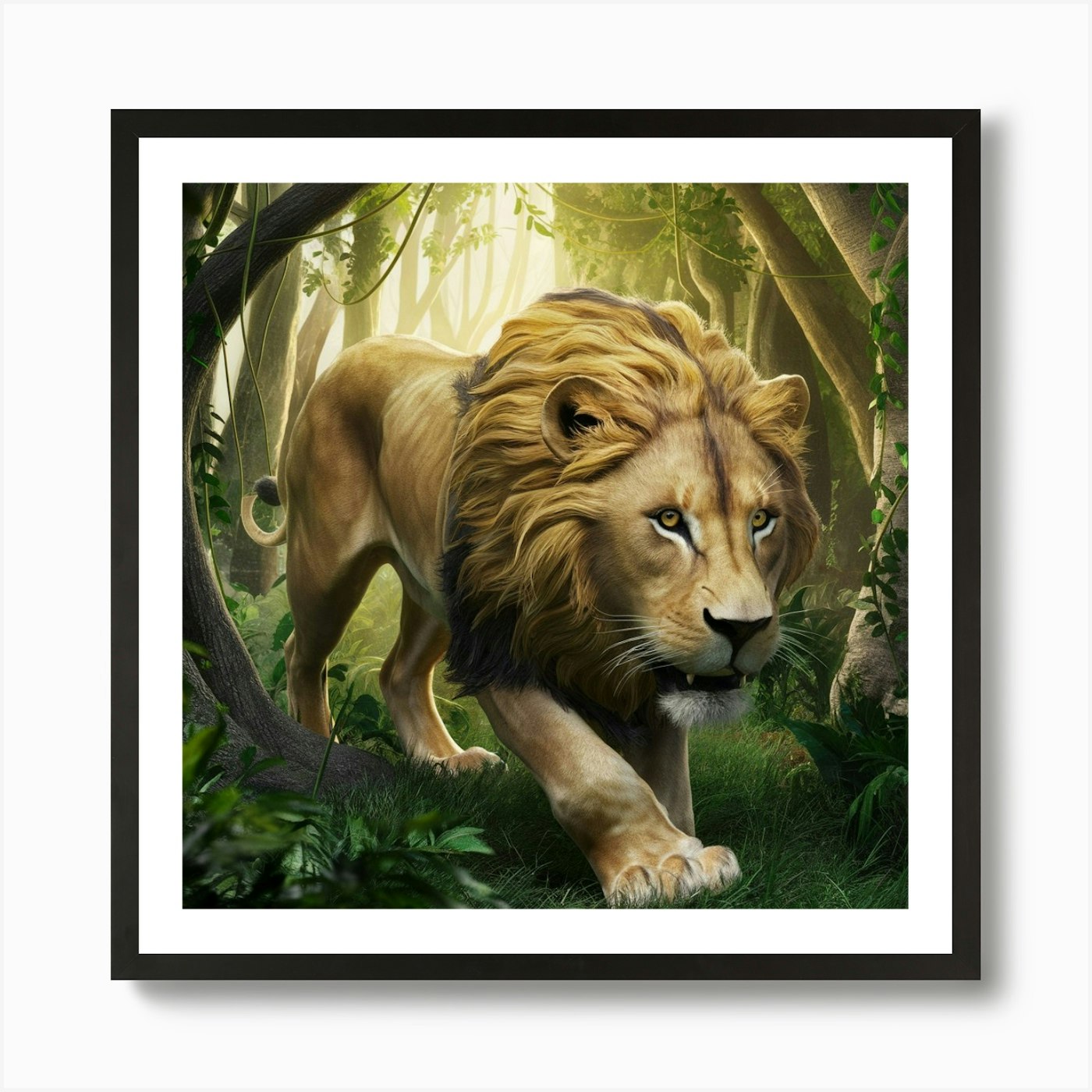 Lion In The Forest 1 Art Print Framed Wall Art Poster Canvas Print Picture