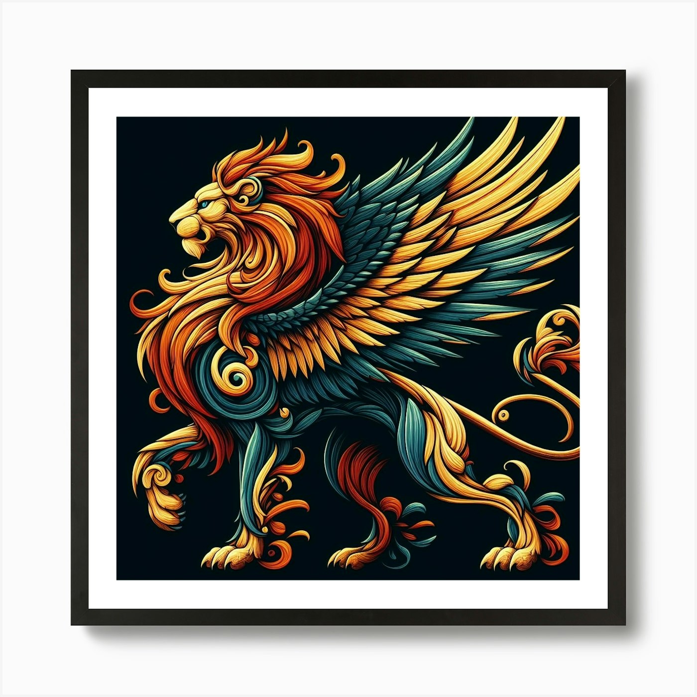 Lion With Wings Art Print Framed Wall Art Poster Canvas Print Picture