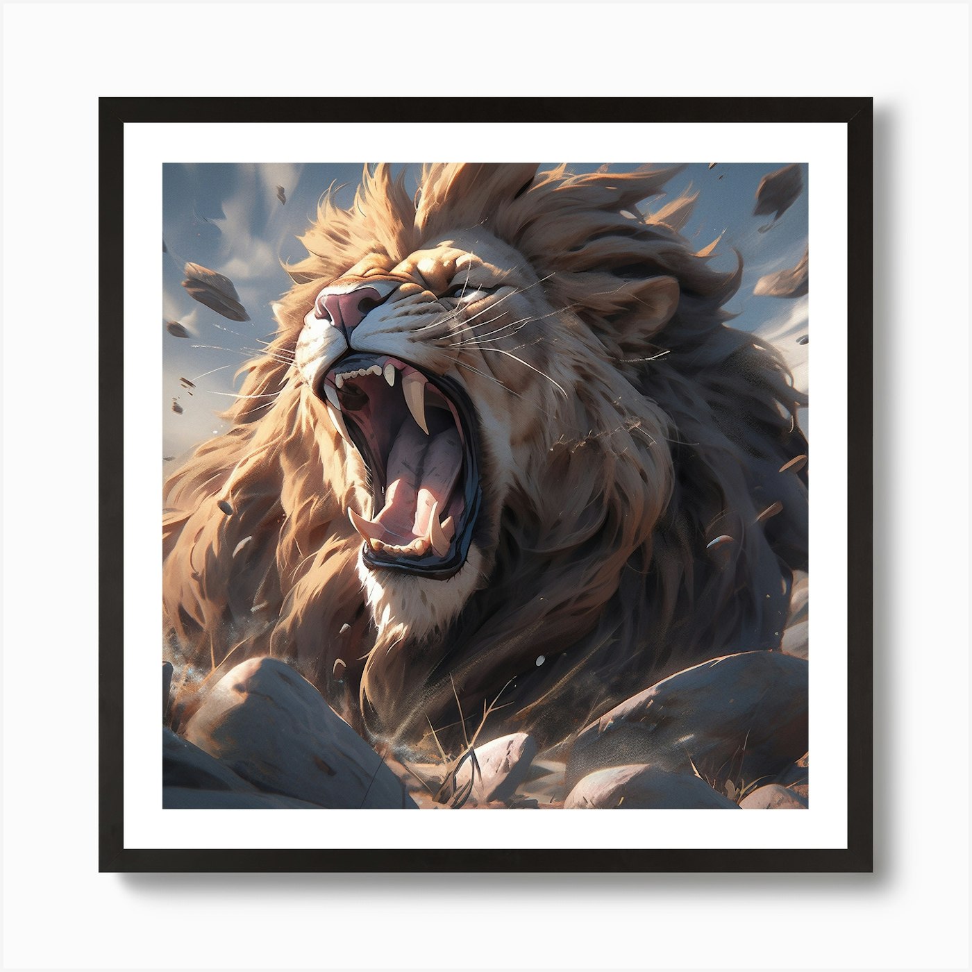 Lion Roaring Art Print Framed Wall Art Poster Canvas Print Picture