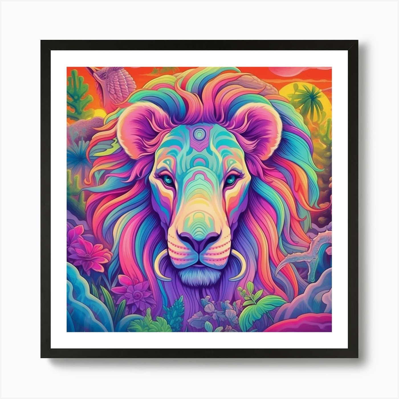 Psychedelic Lion 1 Art Print Framed Wall Art Poster Canvas Print Picture